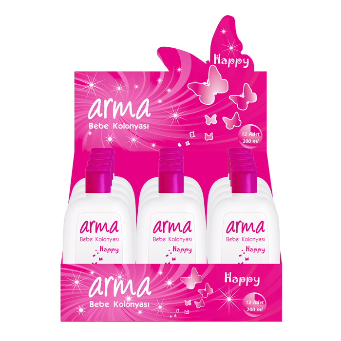 Bebe kolonyası için teşhir kolisi tasarımı.  Hem stoklamak ve taşımak hem de teşhir için uygun  Kolinin üst kapağı uygun şekilde kesildiğinde şık bir görünüm oluşuyor.  22.5X12X15 cm boyutlarında.
250gr bristol kağıt.
Tek renk ofset baskı. Ambalaj Tasarımı, Teşhir Kolisi 