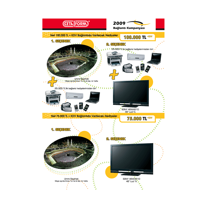 Kampanya detaylarını anlatan broşür. 4 sayfa.
Tek parça, katlamalı. Kampanya Broşürü Tasarımı