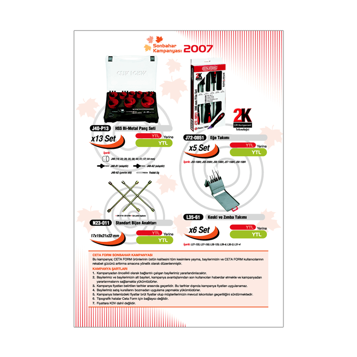 Kampanya ürünlerini ve fiyatlarını içeren insert tasarımı.  22 sayfa. 
Kapalı ölçü 21 x 29.7 cm.  
Kapak ve iç sayfalar 115 gr parlak kuşe.  
Tel dikiş cilt. Kampanya ürünlerini ve fiyatlarını içeren insert tasarımı. <br> 22 sayfa. <br/>
Kapalı ölçü 21 x 29.7 cm. <br/> 
Kapak ve iç sayfalar 115 gr parlak kuşe. <br/> 
Tel dikiş cilt.<br/>