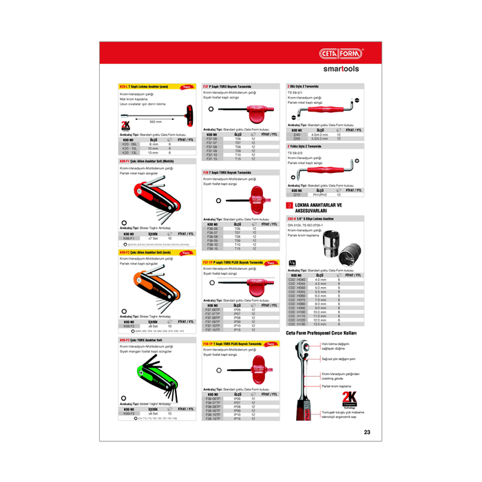 Ürün fiyat bilgilerini ve kısa teknik detayları içeren fiyat listesi. Mini katalog olarak da kullanılmıştır.  72 sayfa. 
Kapalı ölçü 21 x 29.7 cm. 
Kapak 220 gr mat kuşe ve selefon kaplama. 
İç sayfalar 115 gr mat kuşe. 
Cilt omega tel dikiş. Fiyat Listesi, Mini Katalog, Kapak Tasarımı