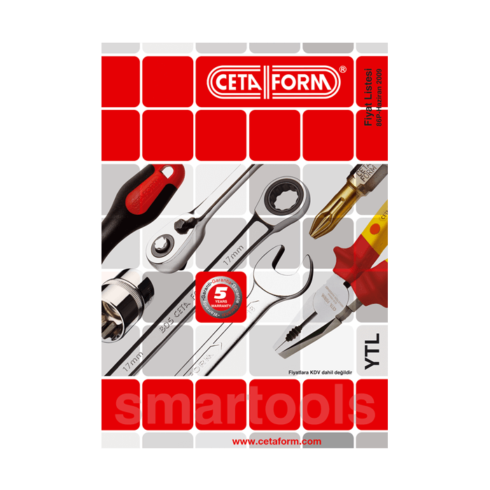 Ürün fiyat bilgilerini ve kısa teknik detayları içeren fiyat listesi. Mini katalog olarak da kullanılmıştır.  72 sayfa. 
Kapalı ölçü 21 x 29.7 cm. 
Kapak 220 gr mat kuşe ve selefon kaplama. 
İç sayfalar 115 gr mat kuşe. 
Cilt omega tel dikiş. Fiyat Listesi, Mini Katalog, Kapak Tasarımı