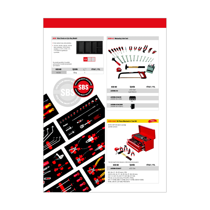Ürün fiyat bilgilerini ve kısa teknik detayları içeren fiyat listesi. Mini katalog olarak da kullanılmıştır.  72 sayfa. 
Kapalı ölçü 21 x 29.7 cm. 
Kapak 220 gr mat kuşe ve selefon kaplama. 
İç sayfalar 115 gr mat kuşe. 
Cilt omega tel dikiş. Fiyat Listesi, Mini Katalog, Kapak Tasarımı