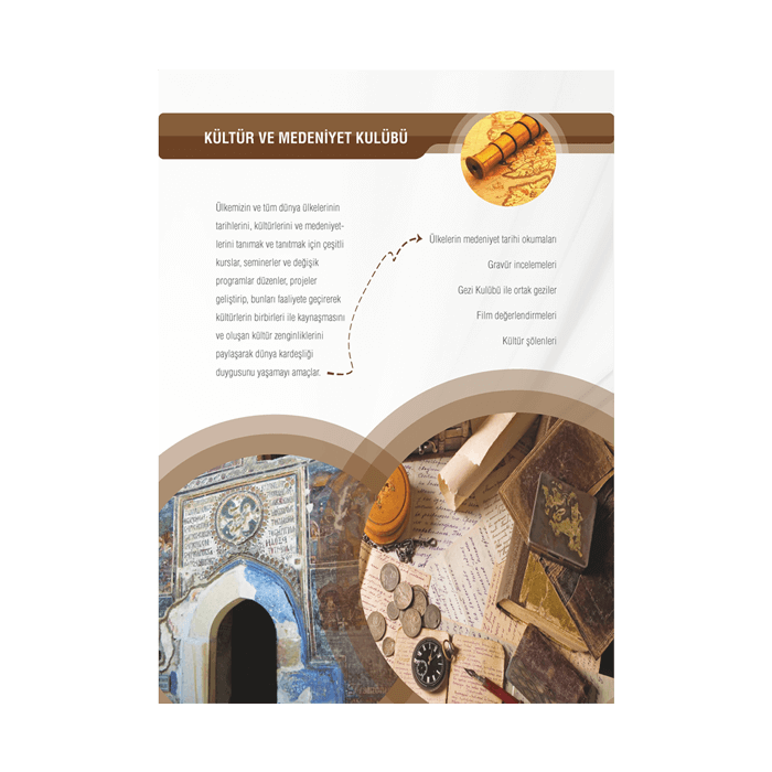 Öğrenci etkinliklerini tanıtmayı amaçlayan broşür.  16 sayfa  115 gr kuşe kağıt  Tel dikiş Gençlik Kulübü, Etkinlik Günlüğü, Etkinlik Broşürü