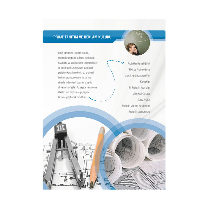 Öğrenci etkinliklerini tanıtmayı amaçlayan broşür.  16 sayfa  115 gr kuşe kağıt  Tel dikiş Gençlik Kulübü, Etkinlik Günlüğü, Etkinlik Broşürü