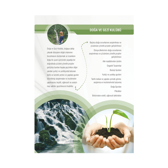 Öğrenci etkinliklerini tanıtmayı amaçlayan broşür.  16 sayfa  115 gr kuşe kağıt  Tel dikiş Gençlik Kulübü, Etkinlik Günlüğü, Etkinlik Broşürü