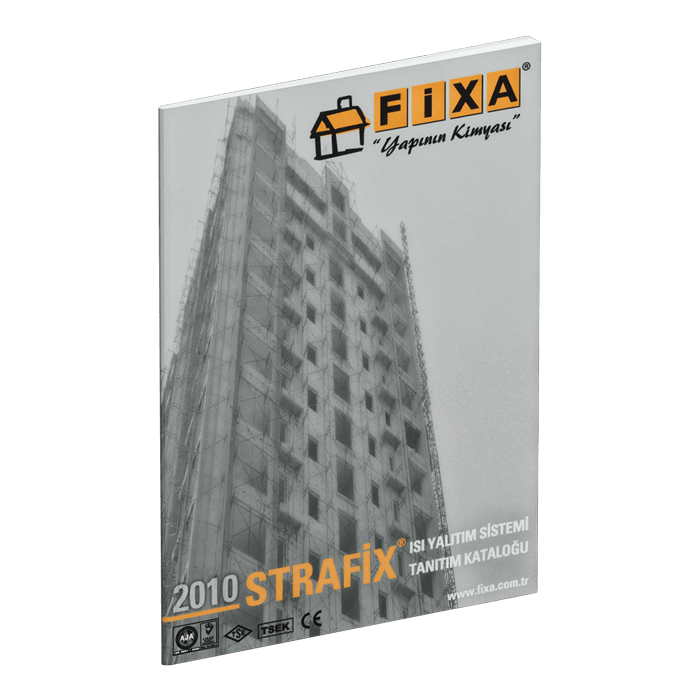 Strafix markalı ısı yalıtım ürünlerini tanıtmak ve ısı yalıtımıyla ilgili genel bilgiler sunmak amacıyla hazırlanan katalog24 sayfa. 
Kapalı ölçü 21X29.7 cm. 
Kapak 220 gr mat kuşe, mat selefon ve kısmi uv lak.
İç sayfalar 115 gr mat kuşe. 
Cilt omega tel dikiş.
 Katalog Tasarımı, Ürün Grubu Kataloğu.