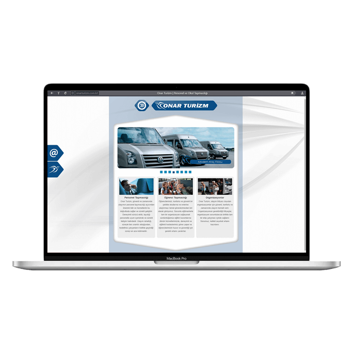 Turizm, personel ve organizasyon taşımacılığı yapan firma için web sitesi.www.onarturizm.com Taşımacılık, Turizm, Web Sitesi